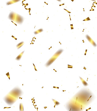 Shiny golden confetti confetti and ribbons falling down. Bright festive tinsel of gold color.luxury background.