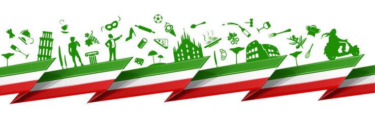 italian flag  background with silhouette symbol. vector illustrator