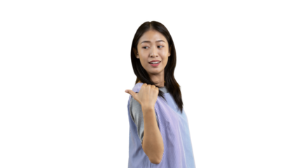 Asian woman pointing finger inviting click here, It is recommended to follow this direction or click on this link, Space for promotion here, Register or apply for membership, Click here.