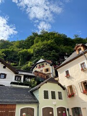 Fototapeta na wymiar Hallstatt village, buildings, houses, sky