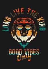 retro lion face good vibes vector
