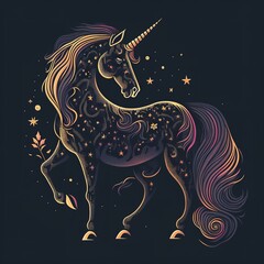 cute adorable lovely unicorn colorful with floral elements around it and isolated dark gradients background generative ai