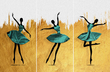 modern golden painting of African girl ballerina dancing abstract figure The texture of the oriental style of gray and gold canvas with an abstract pattern artist collection of painting for decoration © mozed