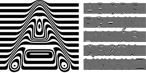 Liquified alphabet, 3d striped letters, optical illusion font for opart logo and headline, emphasis typography, game design. Vector typographic design © artyway