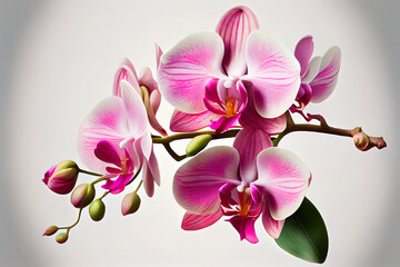 Naklejka na ściany i meble Bright pink blossoming orchid branch on white