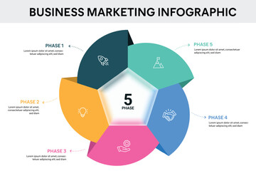 Origami style pie chart pentagon infographic template with 5 options, steps, parts, segments. Business concept. marketing infographic vector illustration.