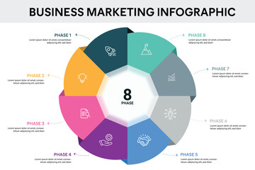 Origami style pie chart octagon infographic template with 8 options, steps, parts, segments. Business concept. marketing infographic vector illustration.