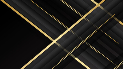 Black stripe with gold lines on the dark background. Geometric gold black lines metal carbon neutral background with black metal stripes vector.