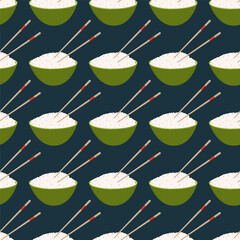Seamless repeat pattern of rice bowl with chopsticks
