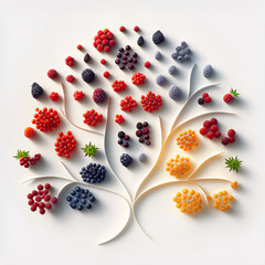 berries arranged on a white background