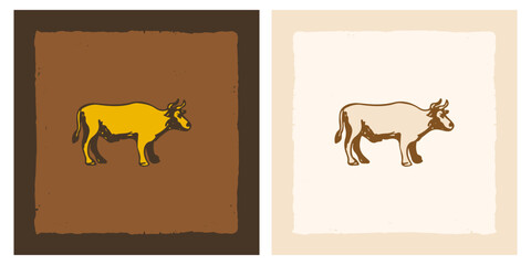 Obraz premium Small cow bull icon doodle textured sketch