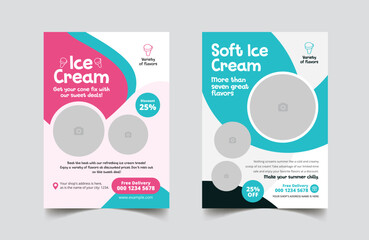 Ice cream shop flyer template, advertisement pamphlet design for a tasty food menu and bakery chocolate cake brochure cover