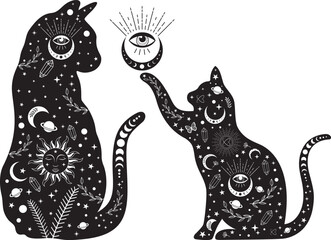 Mystical Cats on white background