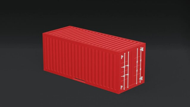 3D single container fall on black background animation. 3D Realistic container falling on the ground. Logistic and business concept. Global shipping on large scale concept. 3D animation in 4K