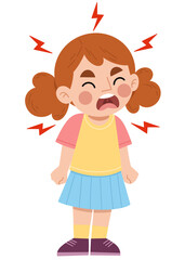 Illustration of little girl screaming and angry