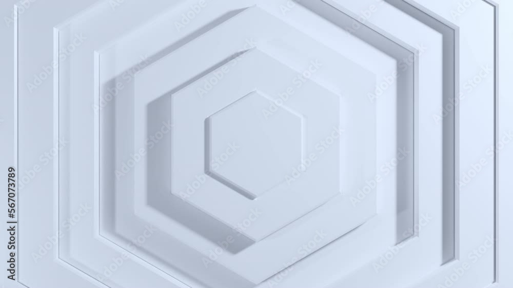 Poster white hexagon able to loop from the middle. abstract high tech geometric surface motion background w
