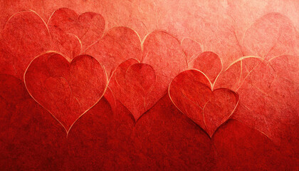 Fototapeta premium Red hearts abstract background, watercolor painting for Valentine's Day 