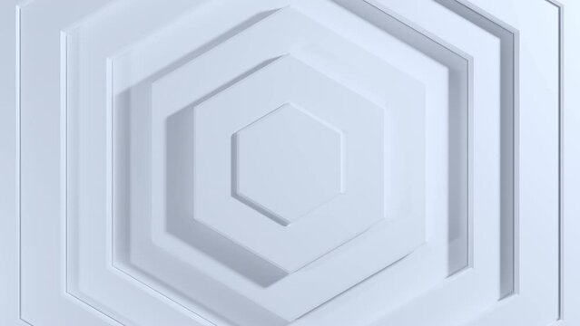 White Hexagon able to loop from the middle.  Abstract high tech geometric surface motion background with hexagons. Seamless looping. abstracts futuristic Background. Top view. 3D animation.