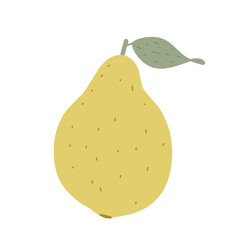 Green pear fruit, illustration on white background for sticker, print, poster