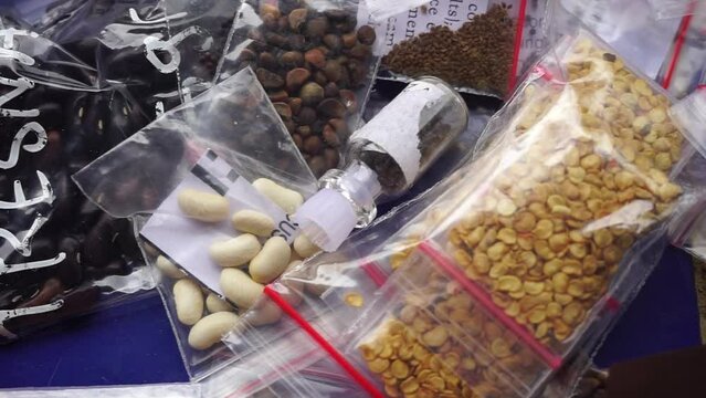 Stock footage of fruit and vegetable seeds.