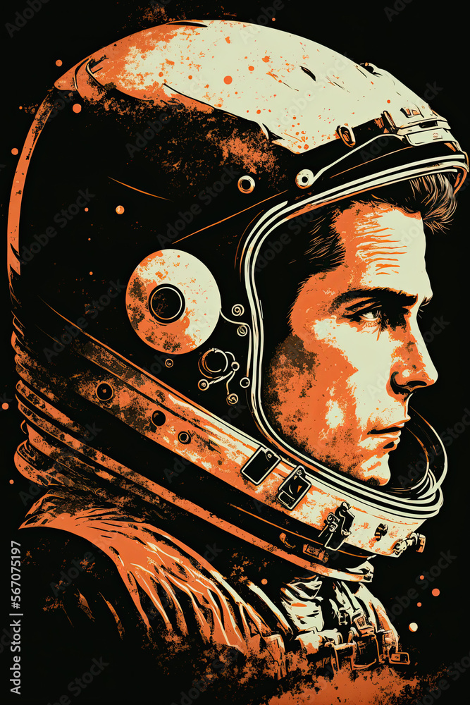 Wall mural portrait of a male astronaut in a helmet and spacesuit in style of poster. generative ai