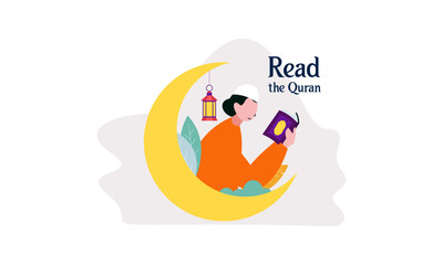 Muslim People Reading Holy Quran Illustration
