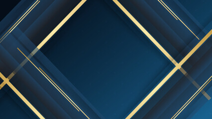 Abstract blue geometric with gold stripes on dark blue background. Golden stripes line design on dark blue background. Vector illustration.