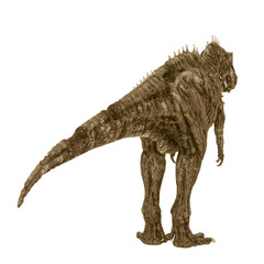 giganotosaurus is a zombie in stand up pose rear view