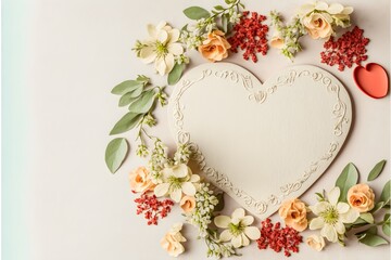 Paper Heart & Flowers & Leaves, Valentine's Day Background