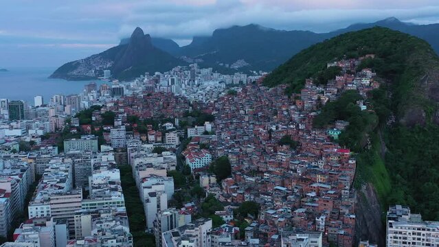 Cantagalo and Pavao-Pavaozinho Favelas. Rio de Janeiro, Brazil. Aerial View. Orbiting