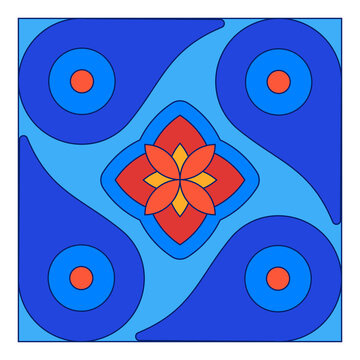 Georgian Traditional  Symbols and Ornaments In Blue  Decorative Art Print