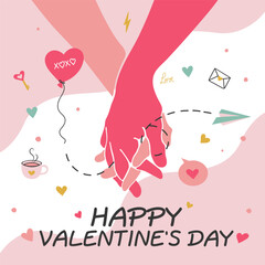 Happy Valentines Day, holiday card on a light background, love, contour hands of lovers