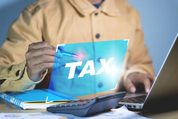 Income tax return 2023 on digital screen