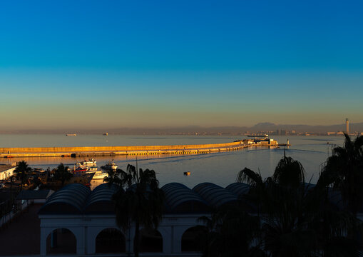 View on the port at sunset, North Africa, Algiers, Algeria