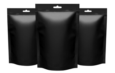 Group of black doypacks cut out