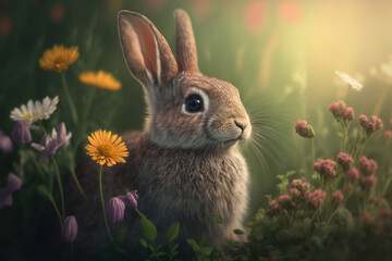 Obraz premium Rabbit in the Garden created with Generative AI Technology, ai, generative