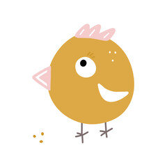 Vector illustration funny yellow bird in flat style for stickers, banner, card, print