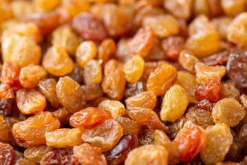 Shot of raisin background. Macro shot of tasty raisin