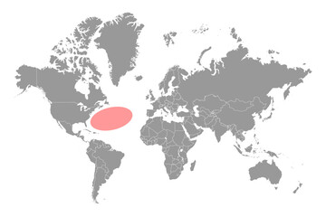 Sargasso sea on the world map. Vector illustration.