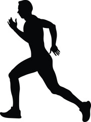 black silhouette man runner run on white background