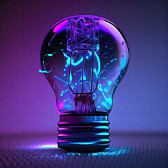 Light bulb in focus on a gradient background, neon blue and red colors - generative ai