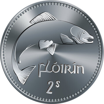 Irish money Pre-decimal silver Florin coin with salmon on reverse