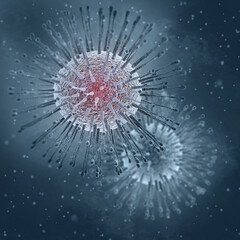 Obraz premium Medical background, Herpes simplex virus type one, herpesvirus family, causing oral herpes in humans, 3d rendering