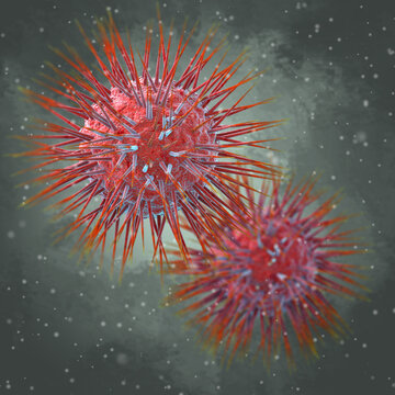 Medical background, Herpes simplex virus type one, herpesvirus family, causing oral herpes in humans, 3d rendering