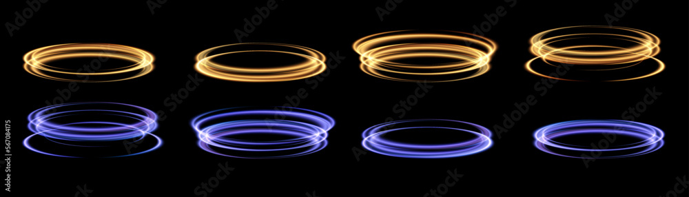 Poster collection of futuristic hud catwalk portals gold or neon hud png. technological background. light c