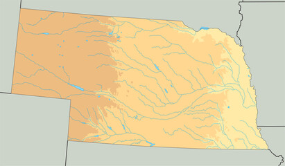 High detailed Nebraska physical map.