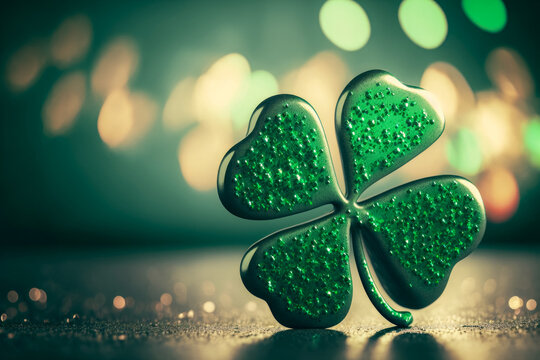 A four-leaf clover Shamrock Leaves light happy St. Patrick's Day symbol ,3d illustration