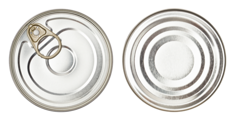 Upper and lower views of metal tin can, cut out