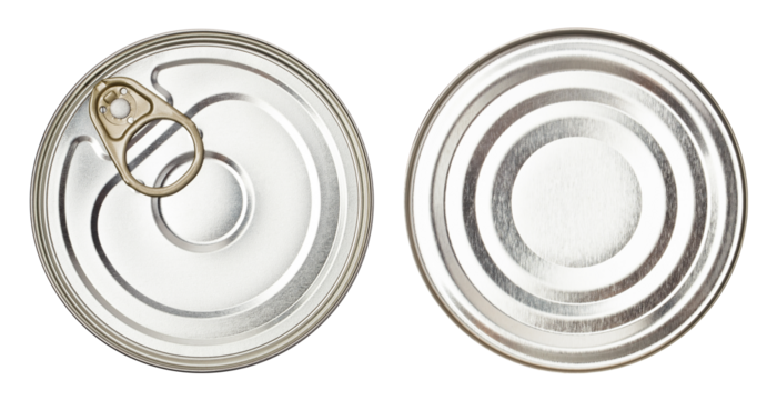 Upper and lower views of metal tin can, cut out