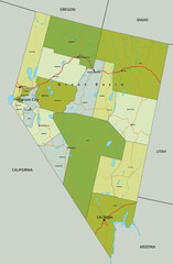 Highly detailed editable political map with separated layers. Nevada.
